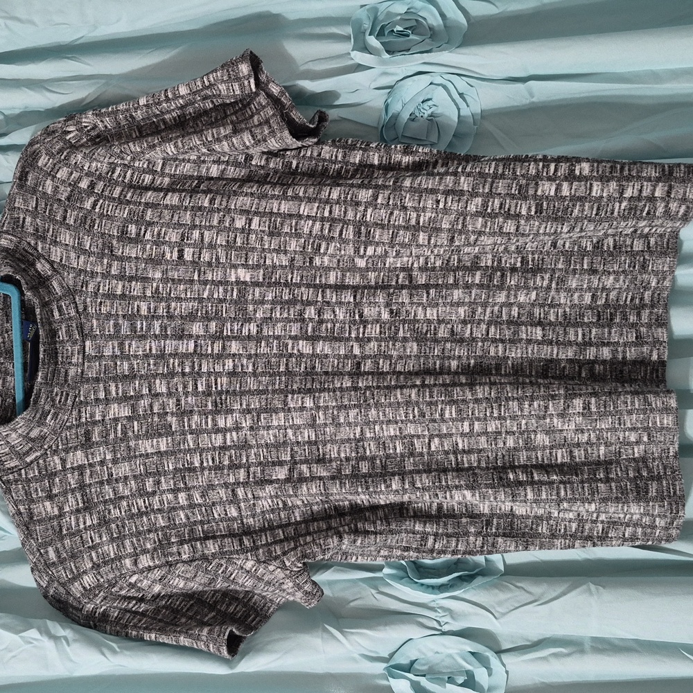 Prince & Fox Women's Gray RibbedTextured Short Sleeve Crew Neck Top Sz XL